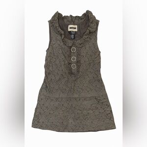 Sanctuary Lace Sleeveless Dress Olive Boho Button Front Size S